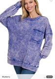 F/TERRY ACID WASH RAW EDGE FRONT POCKET PULLOVER - In Store