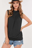 Mock Neck Pleated Front Sleeveless Top - In Store