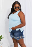 Blumin Apparel Chance of Sun Full Size Ribbed V-Neck Tank in Blue- ONLINE ONLY 2-10 DAY SHIPPING