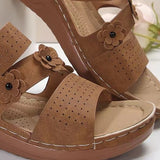 Flower PU Leather Wedge Sandals - ONLINE ONLY