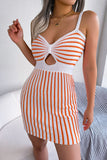 Striped Cutout Spaghetti Strap Knit Dress- ONLINE ONLY 2-10 DAY SHIPPING