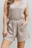 Zenana Forever Yours Full Size V-Neck Sleeveless Romper in Sand- ONLINE ONLY 2-10 DAY SHIPPING