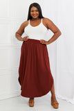 Zenana It's My Time Full Size Side Scoop Scrunch Skirt in Dark Rust - ONLINE ONLY 2-10 DAY SHIPPING