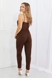 Capella Comfy Casual Full Size Solid Elastic Waistband Jumpsuit in Chocolate - ONLINE ONLY 2-7 DAY SHIP