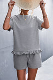 Raglan Sleeve Ruffle Hem Top and Shorts Set with Pockets- ONLINE ONLY 2-10 DAY SHIPPING