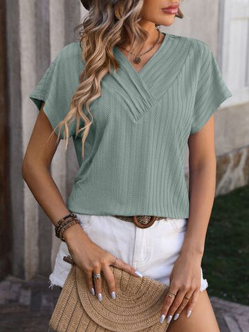 Textured Surplice Short Sleeve Blouse - ONLINE ONLY