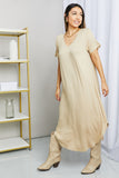 HYFVE V-Neck Short Sleeve Curved Hem Dress in Caffe Latte- ONLINE ONLY 2-10 DAY SHIPPING