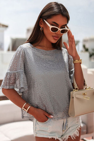 Sequin Cutout Round Neck Blouse - ONLINE ONLY