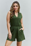 Zenana Forever Yours Full Size V-Neck Sleeveless Romper in Army Green - ONLINE ONLY 2-10 DAY SHIPPING