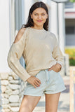 GeeGee All The Time Full Size Cold Shoulder Cable Knit Sweater - ONLINE ONLY 2-10 DAY SHIPPING