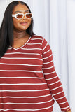 Zenana Full Size Striped V-Neck Long Sleeve Top in Dark Burgundy/Ivory- ONLINE ONLY 2-10 DAY SHIPPING