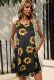 Printed Round Neck Sleeveless Dress with Pockets - ONLINE ONLY 2-7 DAY SHIP