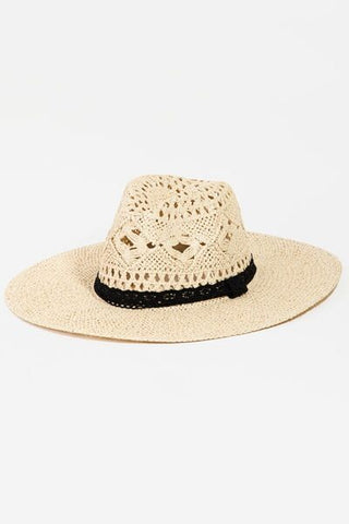 Fame Openwork Lace Detail Wide Brim Hat - ONLINE ONLY