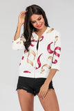Printed Zip-Up Three-Quarter Sleeve Bomber Jacket- ONLINE ONLY 2-10 DAY SHIPPING