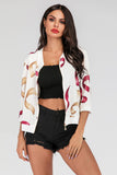 Printed Zip-Up Three-Quarter Sleeve Bomber Jacket- ONLINE ONLY 2-10 DAY SHIPPING