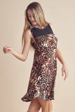 Yelete Full Size Animal Print Round Neck Sleeveless Dress with Pockets- ONLINE ONLY 2-10 DAY SHIPPING