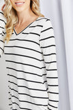 Zenana Full Size Striped V-Neck Long Sleeve Top- ONLINE ONLY 2-10 DAY SHIPPING