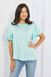 Culture Code Mi Amor Full Size Round Neck Ruffle Sleeve Top in Blue- ONLINE ONLY 2-10 DAY SHIPPING