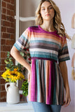 Heimish Full Size Striped Round Neck Babydoll Tee in Fuchsia Multi- ONLINE ONLY 2-10 DAY SHIPPING