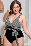 Plus Size Striped Tie-Waist One-Piece Swimsuit - ONLINE ONLY