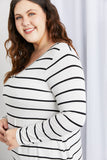 Zenana Full Size Striped V-Neck Long Sleeve Top- ONLINE ONLY 2-10 DAY SHIPPING