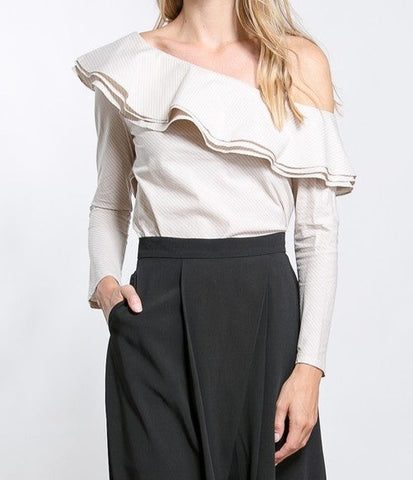 One shoulder flounce long sleeve top - In Store