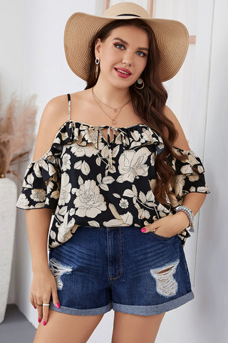 Plus Size Floral Spaghetti Strap Blouse - ONLINE ONLY