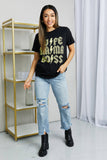 mineB Full Size Leopard Lightning Graphic Tee in Black- ONLINE ONLY 2-10 DAY SHIPPING