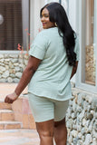 GeeGee My Go-To Full Size T-Shirt and Biker Shorts Lounge Set in Sage - ONLINE ONLY 2-10 DAY SHIPPING