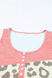 Leopard Color Block Decorative Button Tank- ONLINE ONLY- 2-7 DAY SHIPPING
