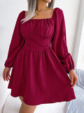 Tied Square Neck Balloon Sleeve Dress- ONLINE ONLY 2-10 DAY SHIPPING