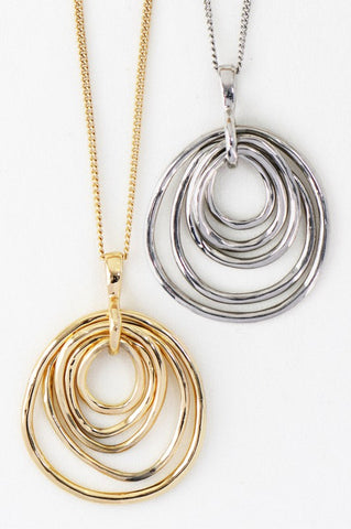 Gold and Silver Plated Multi Circle Drop Necklace - In Store