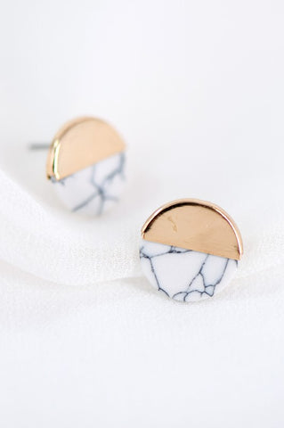 Small White Round Stud Earrings - In Store