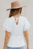 Lace Trim V-Neck Tied Peplum Blouse- ONLINE ONLY 2-10 DAY SHIPPING