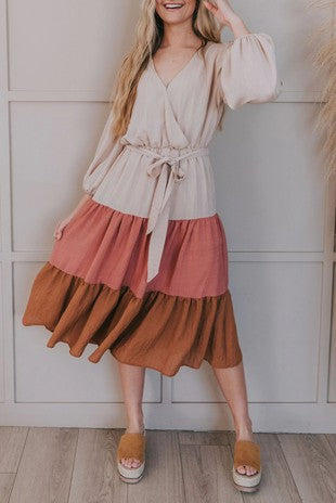 Color Block Wrap Dress - In Store