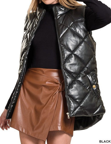Vegan Leather Puffer Vest