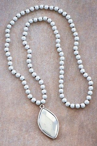 Pearl Bead Necklace with Silver Plated Pendant - In Store