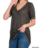 Washed Melange Burnout Short Sleeve V-Neck