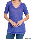 Washed Melange Burnout Short Sleeve V-Neck