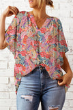 Floral Notched Neck Flutter Sleeve Blouse- ONLINE ONLY 2-10 DAY SHIPPING