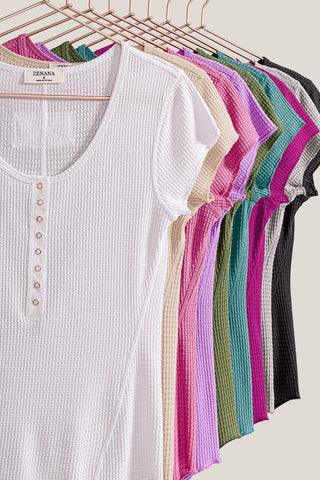 BABY WAFFLE SNAP BUTTON CAP SLEEVE TOP- In Store