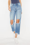 Kancan High Waist Chewed Up Straight Mom Jeans - ONLINE ONLY