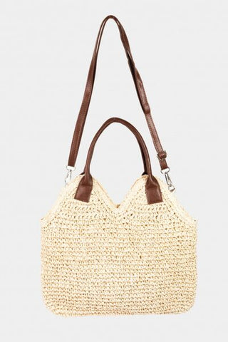 Fame Straw Braided Faux Leather Strap Shoulder Bag - ONLINE ONLY