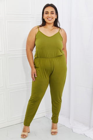 Capella Comfy Casual Full Size Solid Elastic Waistband Jumpsuit in Chartreuse - ONLINE ONLY 2-7 DAY SHIP