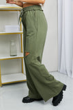Zenana Full Size Drawstring Waist Distressed Wide Leg Pants in LT Olive- ONLINE ONLY 2-10 DAY SHIPPING