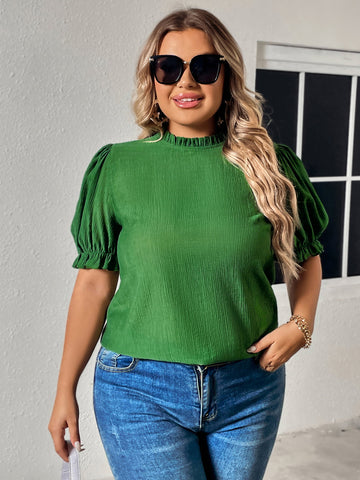Plus Size Round Neck Flounce Sleeve Blouse - ONLINE ONLY