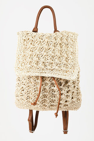 Fame Straw Braided Faux Leather Strap Backpack Bag - ONLINE ONLY