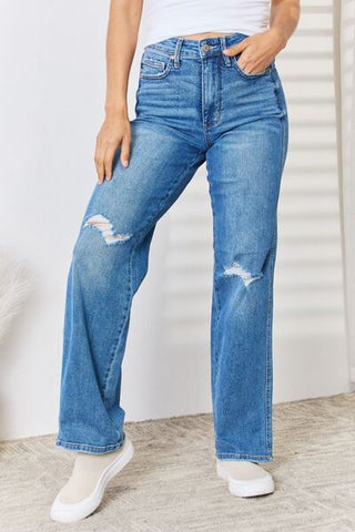 Judy Blue Full Size High Waist Distressed Straight-Leg Jeans - ONLINE ONLY