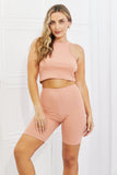 Capella In The Works Ribbed Halter Crop Top and Biker Shorts Sets in Peach - ONLINE ONLY 2-10 DAY SHIPPING