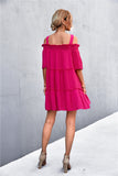 Cold-Shoulder Frill Trim Tiered Dress- ONLINE ONLY 2-10 DAY SHIPPING